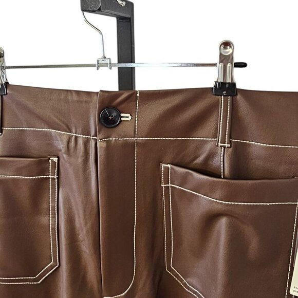 Maeve The Colette Cropped Wide-Leg Pant, Faux-Leather Top-Stitch, Brown, Size 32 - Picture 10 of 11